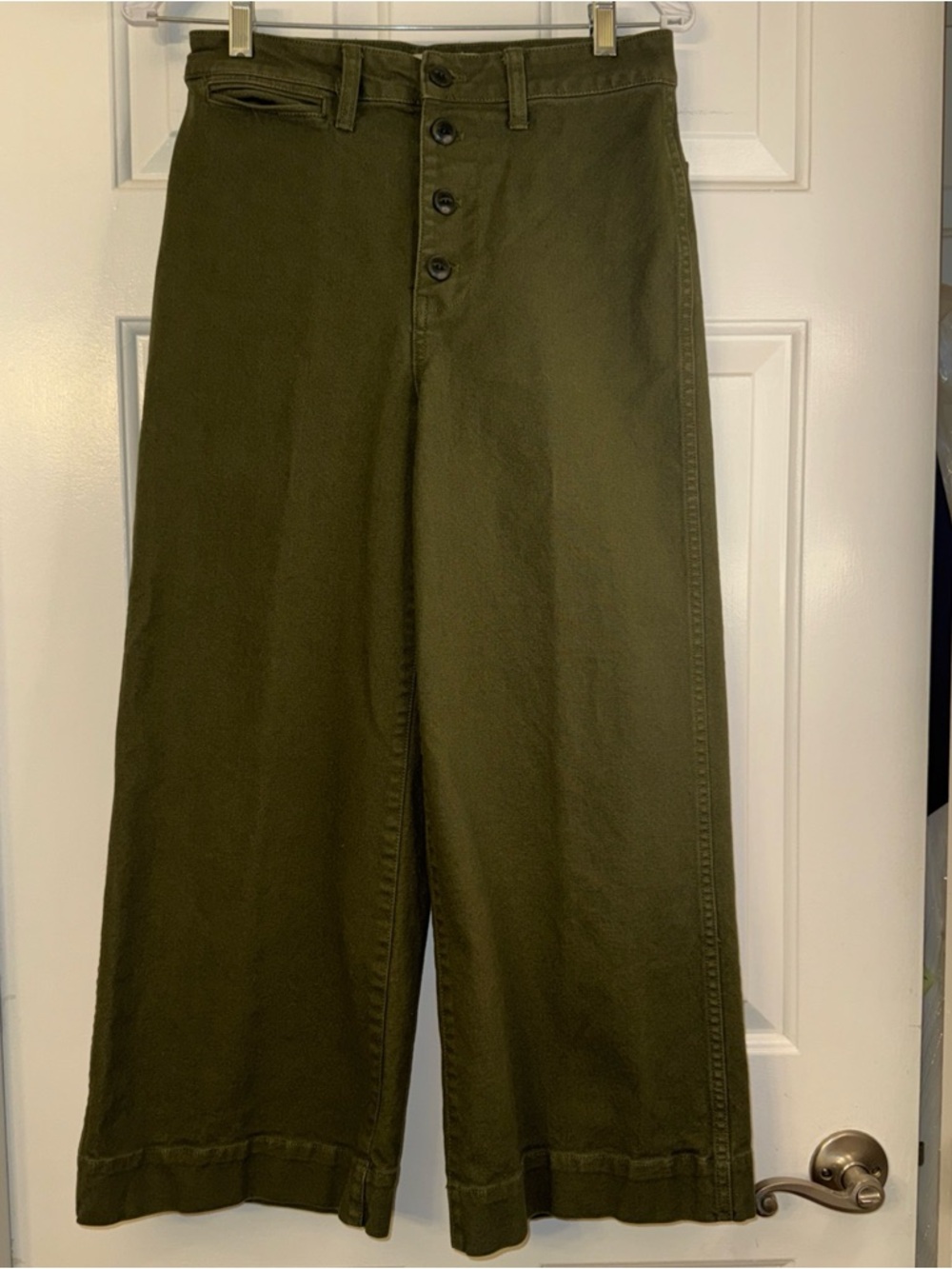Madewell Cropped Wide-Leg Pants Womens Sz 26 Olive Green Cotton Blend Button Fly